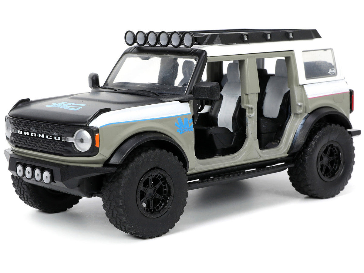 2021 Ford Bronco Gray and White with Matt Black Hood with Roof Rack "M2 Motoring" "Just Trucks" Series 1/24 Diecast Model Car by Jada LuxuryLifeWay Online Store