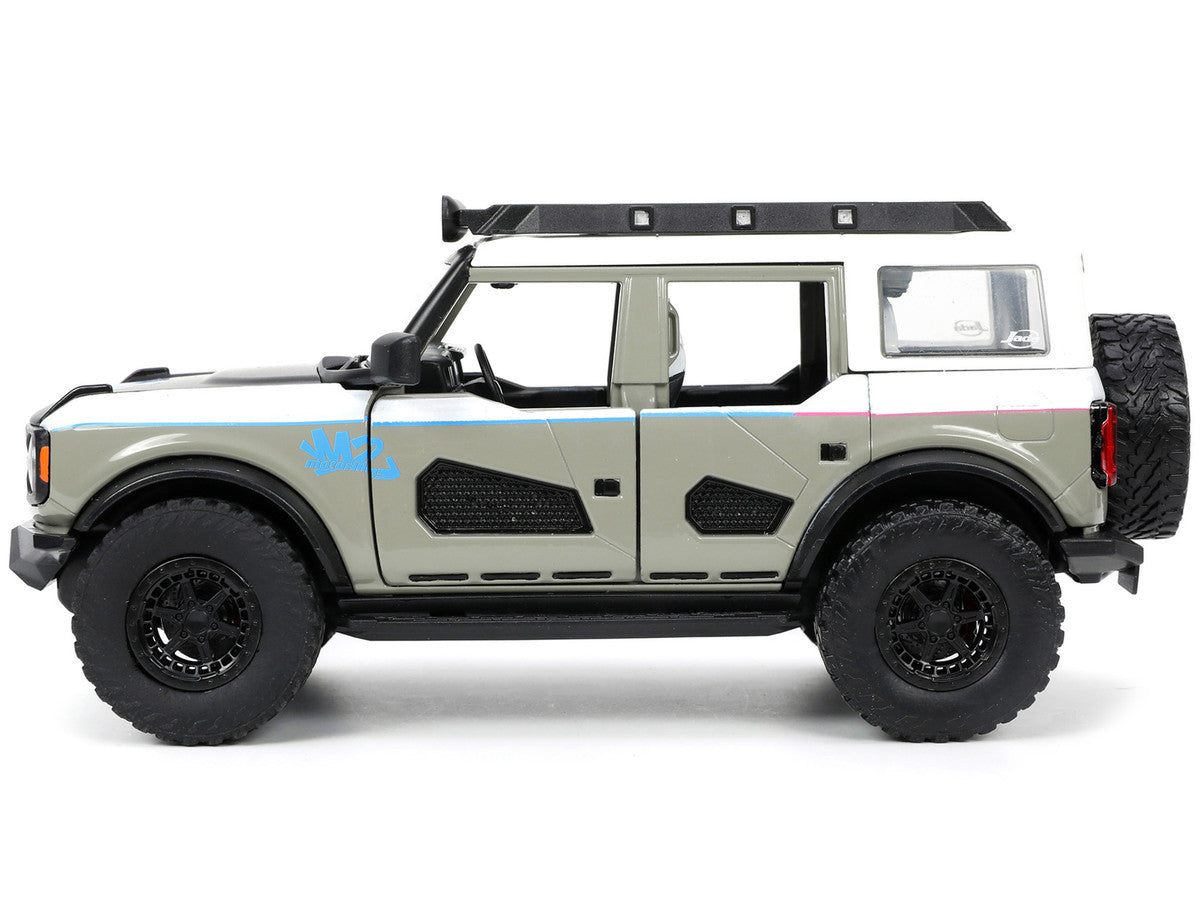 2021 Ford Bronco Gray and White with Matt Black Hood with Roof Rack "M2 Motoring" "Just Trucks" Series 1/24 Diecast Model Car by Jada LuxuryLifeWay Online Store