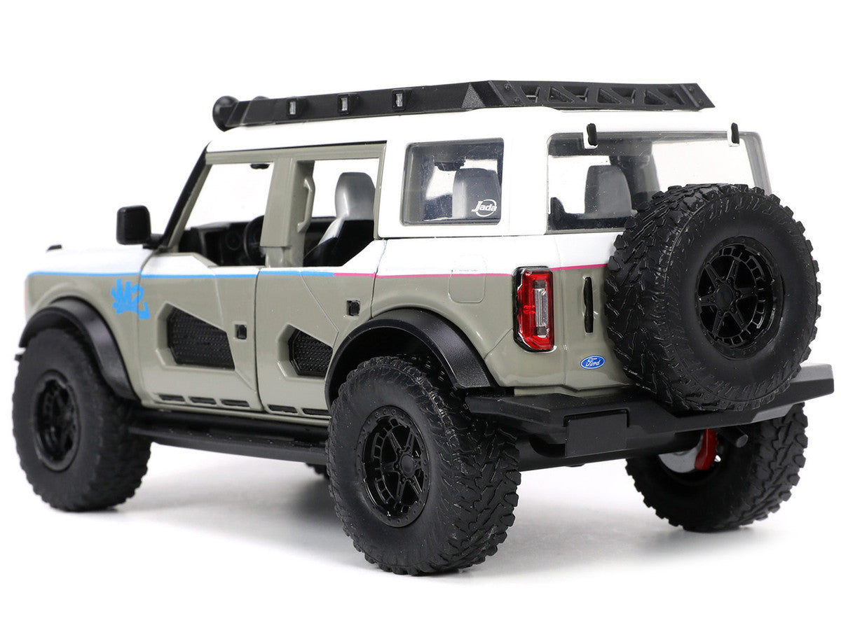 2021 Ford Bronco Gray and White with Matt Black Hood with Roof Rack "M2 Motoring" "Just Trucks" Series 1/24 Diecast Model Car by Jada LuxuryLifeWay Online Store