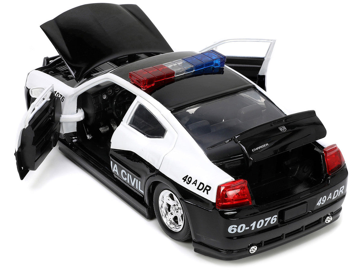 2006 Dodge Charger Police Black and White "Policia Civil" "Fast & Furious" Series 1/24 Diecast Model Car by Jada LuxuryLifeWay Online Store