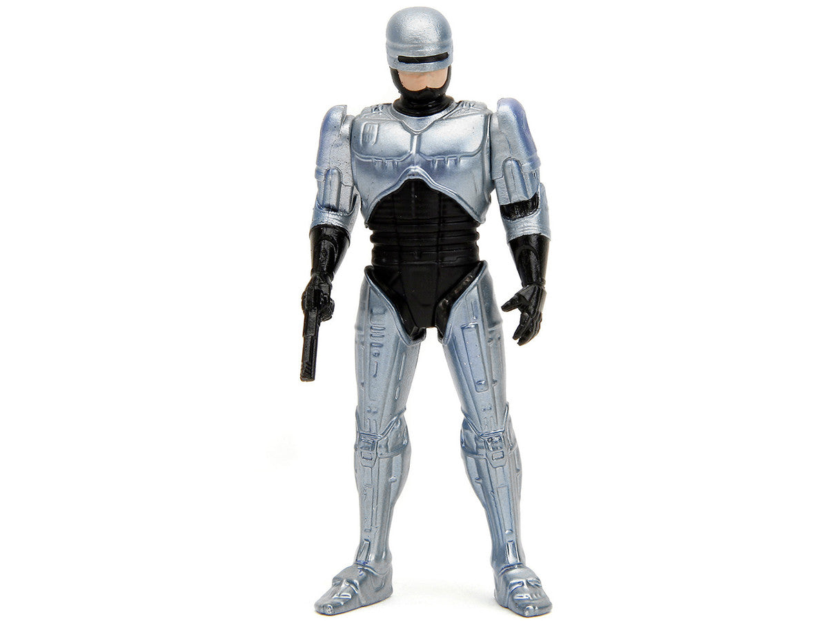 Ford Taurus OCP Matt Black "Detroit Police" and Robocop Diecast Figure 35th Anniversary "Robocop" (1987) Movie "Hollywood Rides" Series 1/24 Diecast Model Car by Jada LuxuryLifeWay Online Store