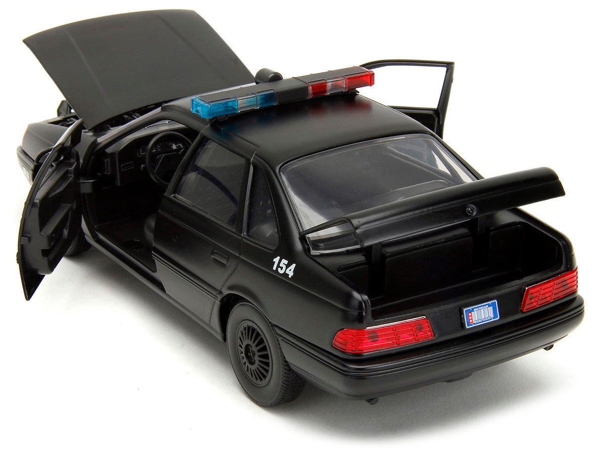 Ford Taurus OCP Matt Black "Detroit Police" and Robocop Diecast Figure 35th Anniversary "Robocop" (1987) Movie "Hollywood Rides" Series 1/24 Diecast Model Car by Jada LuxuryLifeWay Online Store