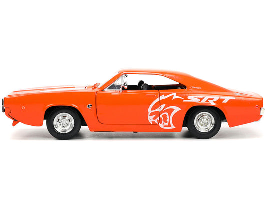 1968 Dodge Charger R/T SRT Orange with White Stripes and Graphics "Bigtime Muscle" Series 1/24 Diecast Model Car by Jada LuxuryLifeWay Online Store