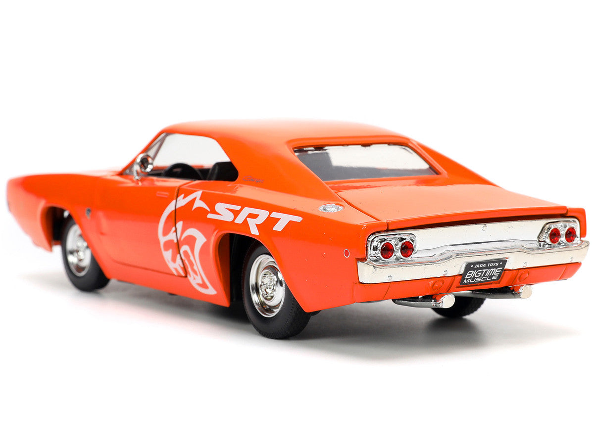 1968 Dodge Charger R/T SRT Orange with White Stripes and Graphics "Bigtime Muscle" Series 1/24 Diecast Model Car by Jada LuxuryLifeWay Online Store