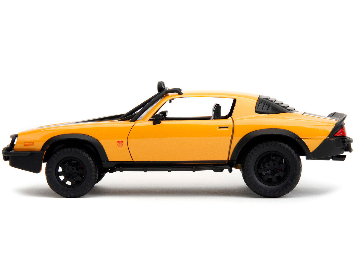 1977 Chevrolet Camaro Off-Road Version "Bumblebee" Yellow Metallic with Black Stripes and Transformers Logo Diecast Statue "Transformers: Rise of the Beasts" (2023) Movie "Hollywood Rides" Series 1/24 Diecast Model Car by Jada LuxuryLifeWay Online Store