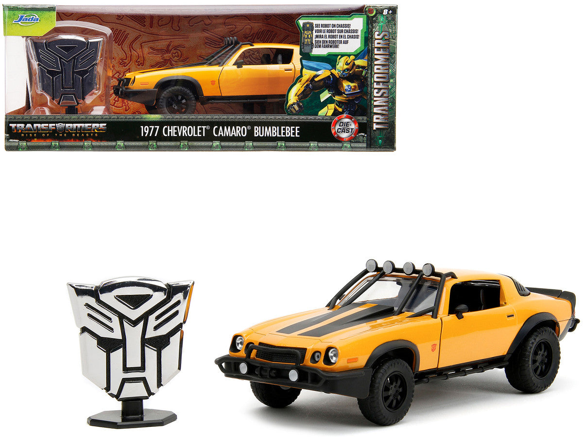 1977 Chevrolet Camaro Off-Road Version "Bumblebee" Yellow Metallic with Black Stripes and Transformers Logo Diecast Statue "Transformers: Rise of the Beasts" (2023) Movie "Hollywood Rides" Series 1/24 Diecast Model Car by Jada LuxuryLifeWay Online Store