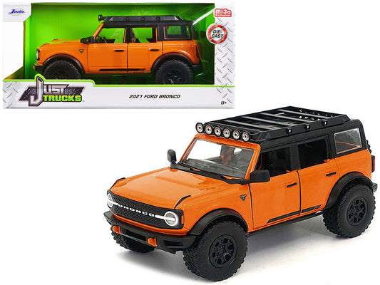 2021 Ford Bronco Orange with Black Stripes and Roof Rack "Just Trucks" Series 1/24 Diecast Model Car by Jada LuxuryLifeWay Online Store