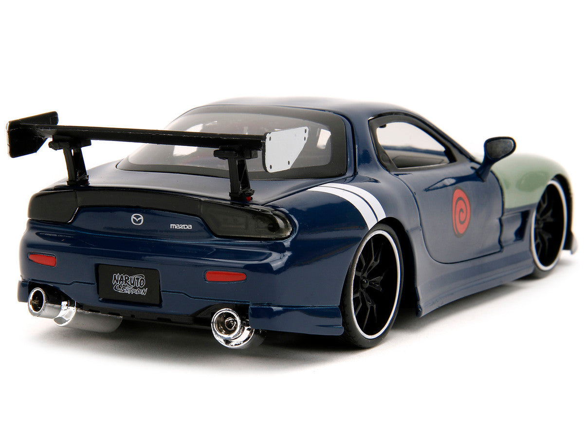 1993 Mazda RX-7 Dark Blue with Green Hood and Kakashi Hatake Diecast Figure "Naruto Shippuden" (2009-2017) TV Series "Anime Hollywood Rides" Series 1/24 Diecast Model Car by Jada LuxuryLifeWay Online Store