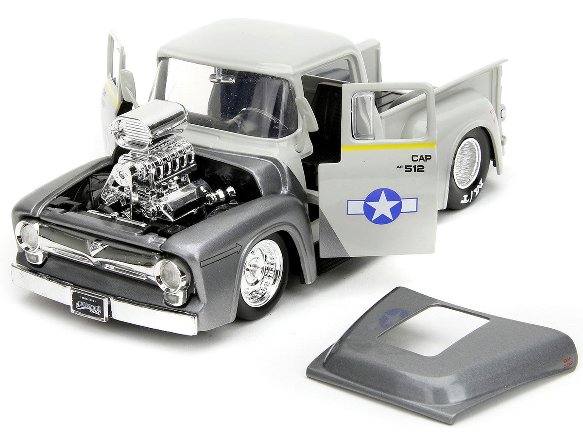 1956 Ford F-100 Pickup Truck Tan and Gray Metallic and Guile Diecast Figure "Street Fighter" Video Game "Anime Hollywood Rides" Series 1/24 Diecast Model Car by Jada LuxuryLifeWay Online Store