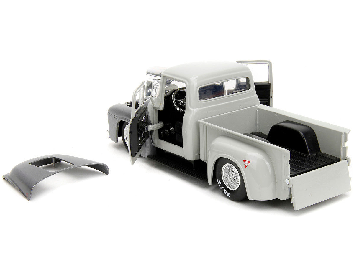 1956 Ford F-100 Pickup Truck Tan and Gray Metallic and Guile Diecast Figure "Street Fighter" Video Game "Anime Hollywood Rides" Series 1/24 Diecast Model Car by Jada LuxuryLifeWay Online Store