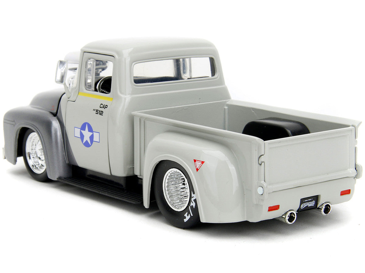1956 Ford F-100 Pickup Truck Tan and Gray Metallic and Guile Diecast Figure "Street Fighter" Video Game "Anime Hollywood Rides" Series 1/24 Diecast Model Car by Jada LuxuryLifeWay Online Store