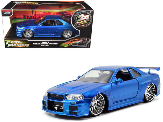 Brian's Nissan GTR Skyline R34 RHD (Right Hand Drive) Blue 25th Anniversary "Fast & Furious" Movie 1/24 Diecast Model Car by Jada LuxuryLifeWay Online Store