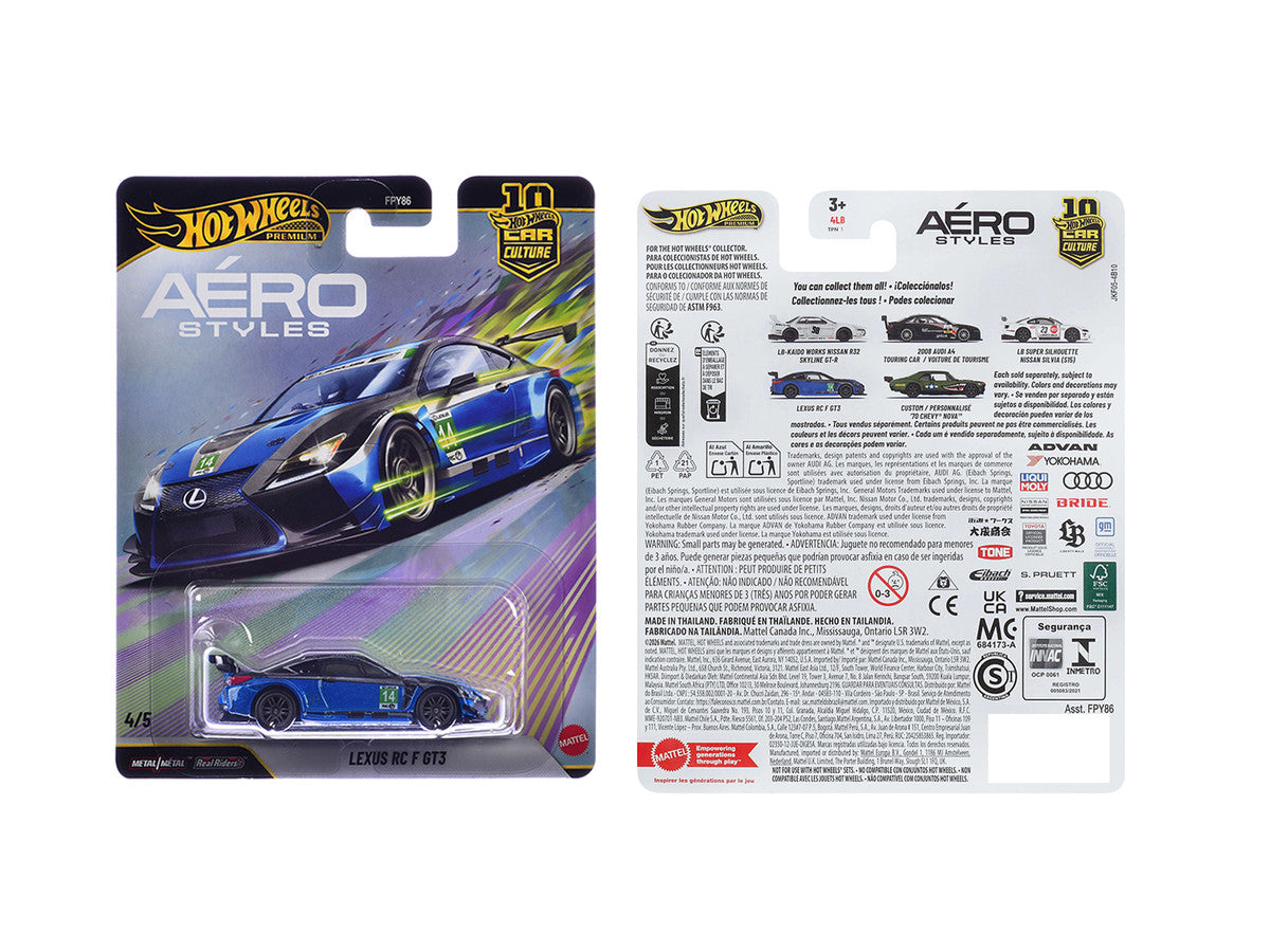 Lexus RC F GT3 #14 Blue Metallic "Aero Styles" Series Diecast Model Car by Hot Wheels LuxuryLifeWay Online Store
