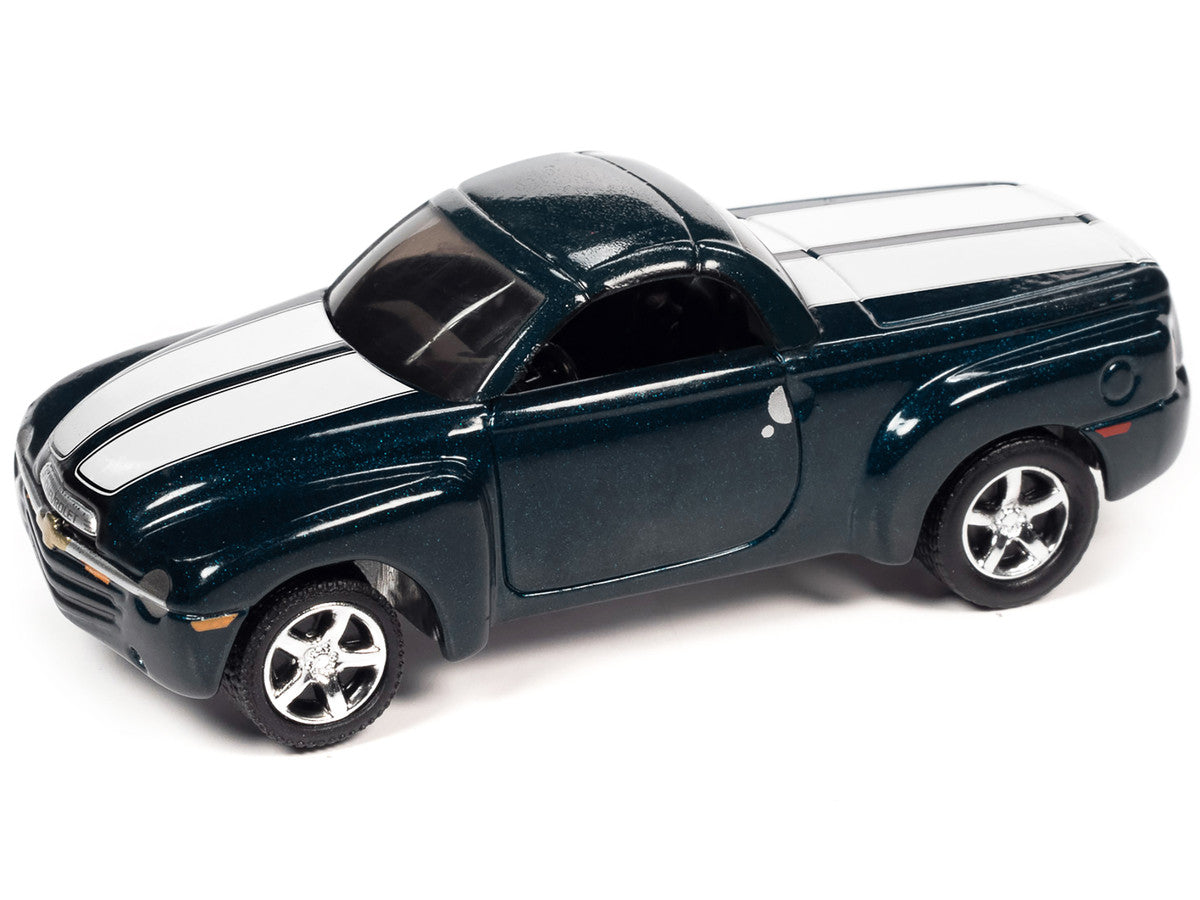 2005 Chevrolet SSR Pickup Truck Bermuda Blue Metallic with White Stripes "Classic Gold Collection" Series Limited Edition to 8476 pieces Worldwide 1/64 Diecast Model Car by Johnny Lightning LuxuryLifeWay Online Store
