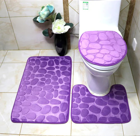 3-Piece Non-Slip Bathroom Rug Set Pi-Mart