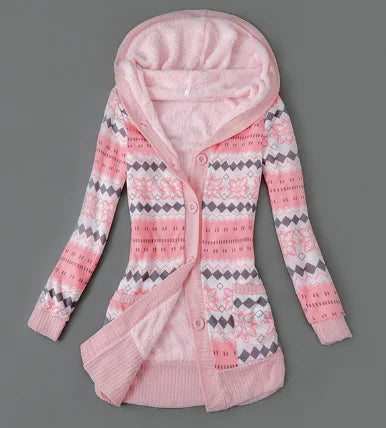 Thick Printed Hooded Knitted Cardigan Jacket