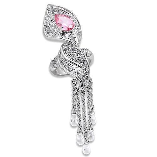 LO1010 - Rhodium Brass Ring with AAA Grade CZ  in Rose LuxuryLifeWay Online Store