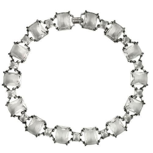 LO1140 - Antique Silver Brass Necklace with Synthetic Synthetic Glass in Clear LuxuryLifeWay Online Store