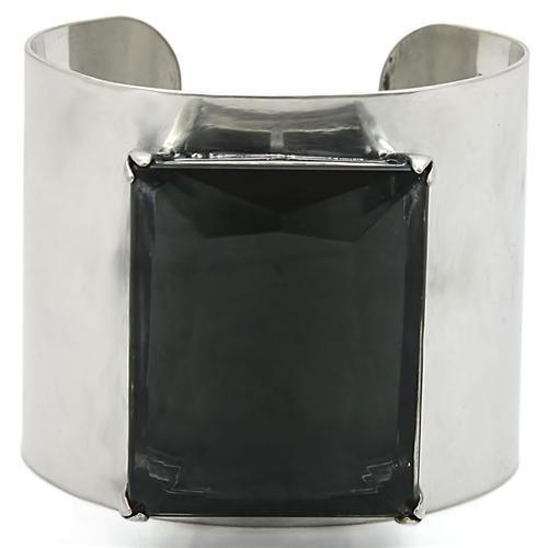 LO1145 - Antique Silver Brass Bangle with Synthetic Synthetic Glass in Black Diamond LuxuryLifeWay Online Store