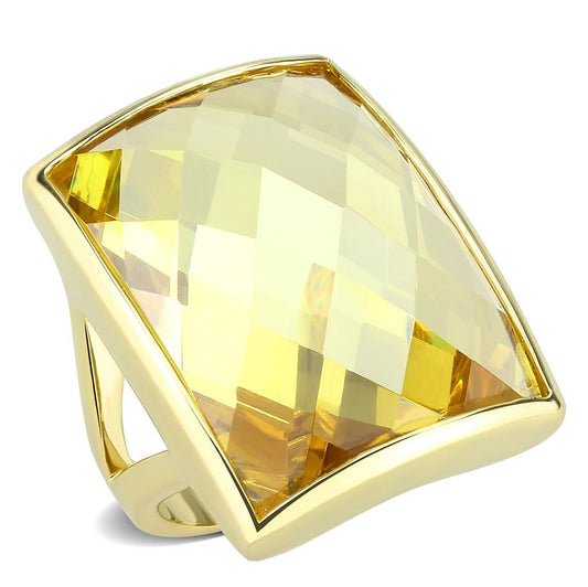 LO1251 - Gold Brass Ring with AAA Grade CZ  in Topaz LuxuryLifeWay Online Store