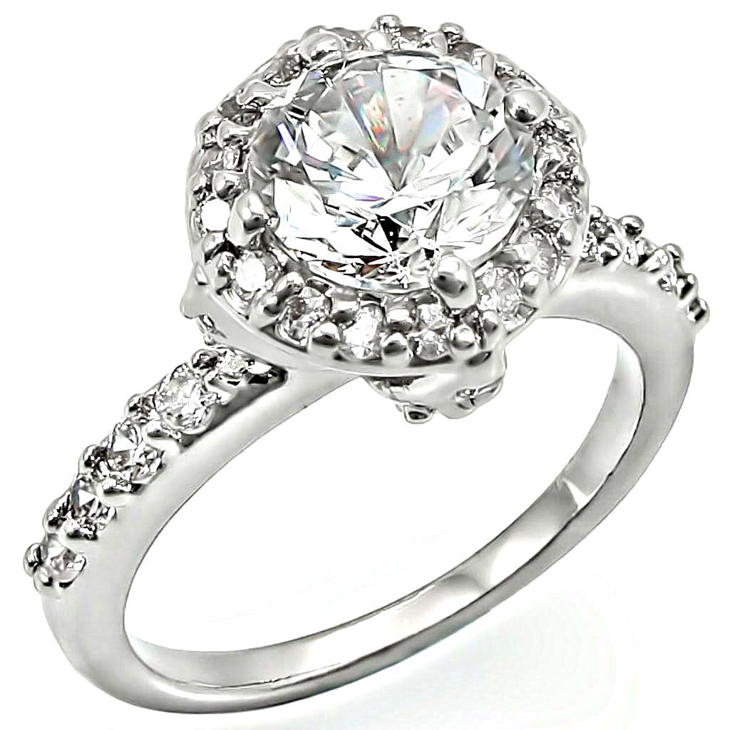 LO1254 - Rhodium Brass Ring with AAA Grade CZ  in Clear LuxuryLifeWay Online Store