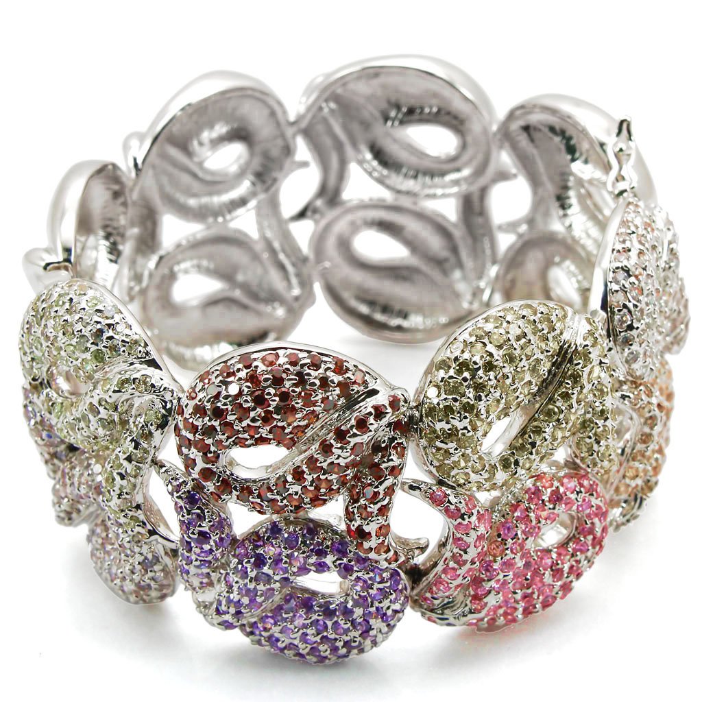 LO1278 - Rhodium Brass Bangle with AAA Grade CZ  in Multi Color LuxuryLifeWay Online Store