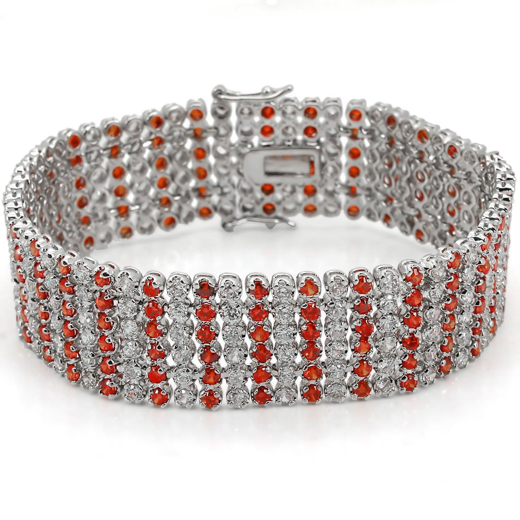 LO1282 - Rhodium Brass Bracelet with AAA Grade CZ  in Orange LuxuryLifeWay Online Store