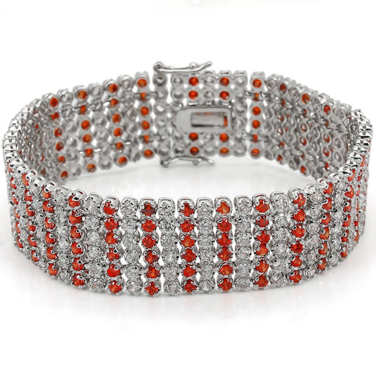LO1282 - Rhodium Brass Bracelet with AAA Grade CZ  in Orange LuxuryLifeWay Online Store