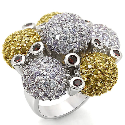 LO1333 - Reverse Two-Tone Brass Ring with AAA Grade CZ  in Garnet LuxuryLifeWay Online Store