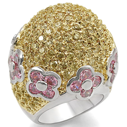 LO1338 - Reverse Two-Tone Brass Ring with AAA Grade CZ  in Rose LuxuryLifeWay Online Store