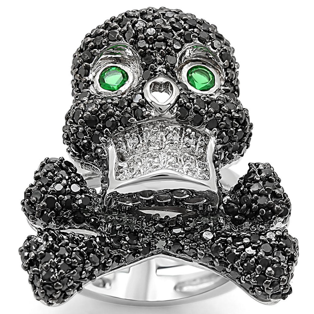 LO1345 - Rhodium + Ruthenium Brass Ring with Synthetic Synthetic Glass in Emerald LuxuryLifeWay Online Store
