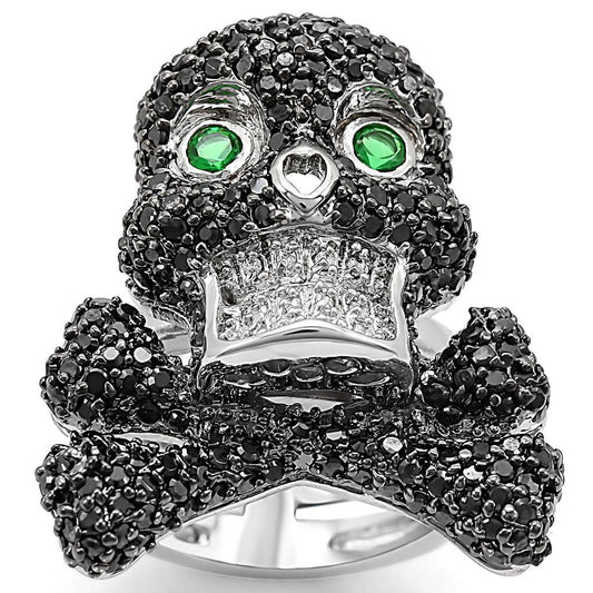 LO1345 - Rhodium + Ruthenium Brass Ring with Synthetic Synthetic Glass in Emerald LuxuryLifeWay Online Store