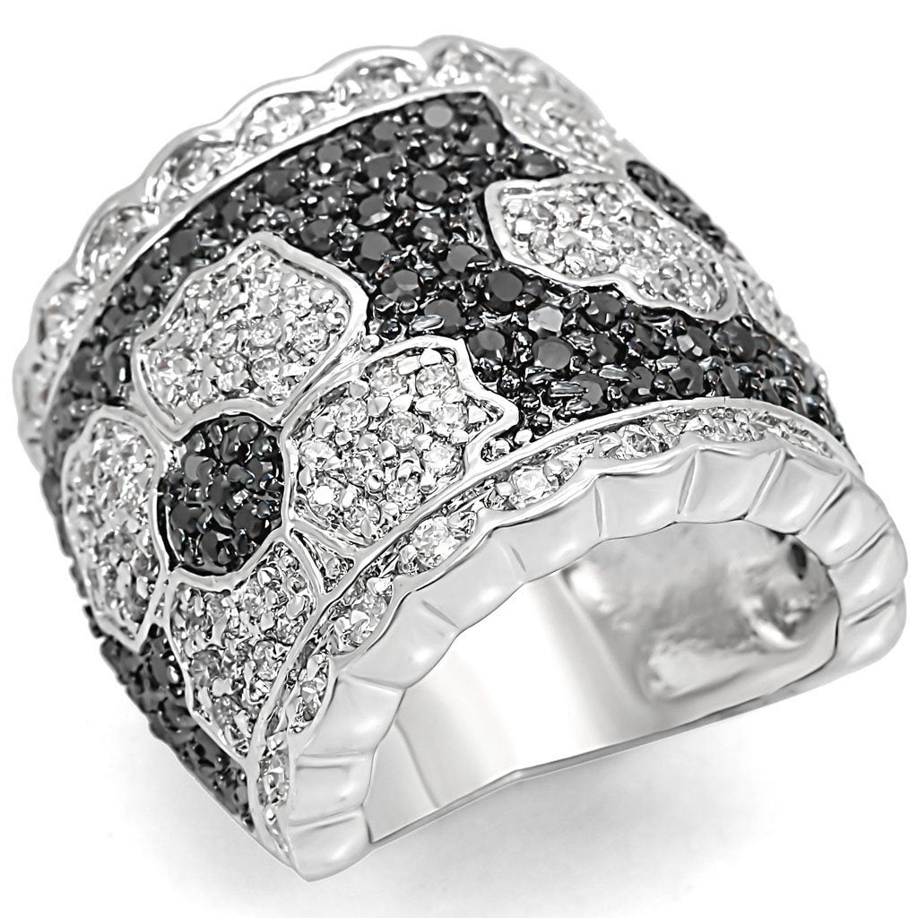 LO1346 - Rhodium + Ruthenium Brass Ring with AAA Grade CZ  in Clear LuxuryLifeWay Online Store