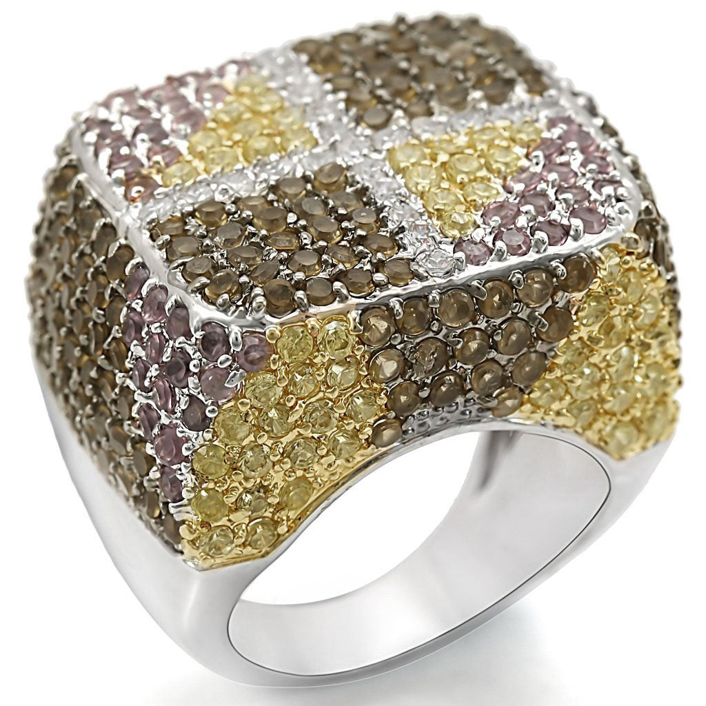 LO1350 - Rhodium+Gold+ Ruthenium Brass Ring with AAA Grade CZ  in Multi Color LuxuryLifeWay Online Store