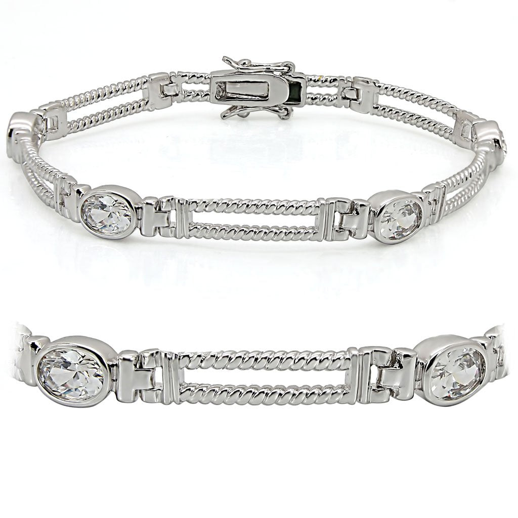 LO1393 - Rhodium Brass Bracelet with AAA Grade CZ  in Clear LuxuryLifeWay Online Store