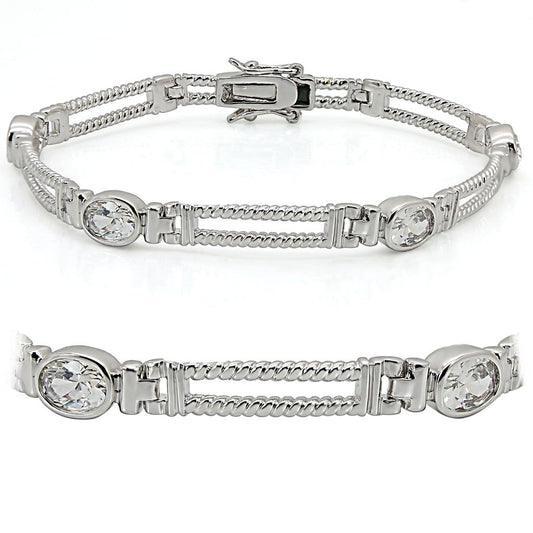 LO1393 - Rhodium Brass Bracelet with AAA Grade CZ  in Clear LuxuryLifeWay Online Store