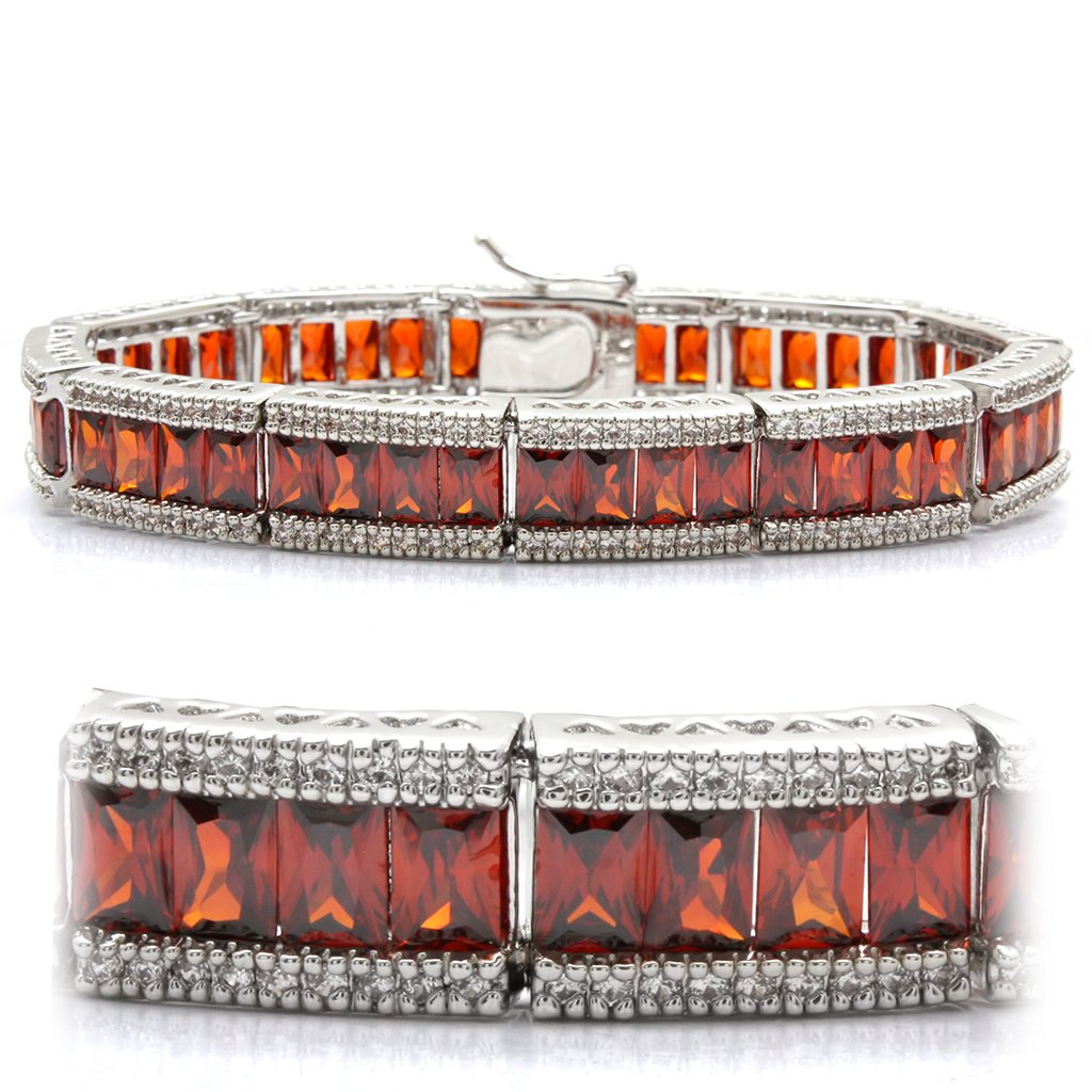 LO1458 - Rhodium Brass Bracelet with AAA Grade CZ  in Garnet LuxuryLifeWay Online Store