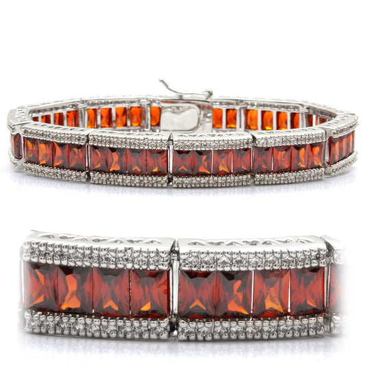 LO1458 - Rhodium Brass Bracelet with AAA Grade CZ  in Garnet LuxuryLifeWay Online Store