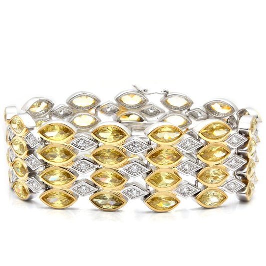 LO1459 - Gold+Rhodium Brass Bracelet with AAA Grade CZ  in Topaz LuxuryLifeWay Online Store