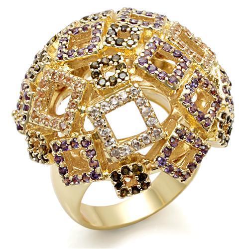 LO1485 - Imitation Gold Brass Ring with AAA Grade CZ  in Multi Color LuxuryLifeWay Online Store