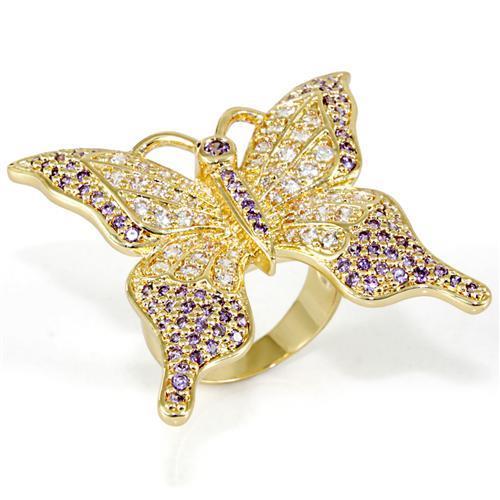 LO1497 - Imitation Gold Brass Ring with AAA Grade CZ  in Tanzanite LuxuryLifeWay Online Store