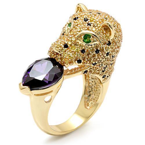 LO1499 - Imitation Gold Brass Ring with AAA Grade CZ  in Amethyst LuxuryLifeWay Online Store
