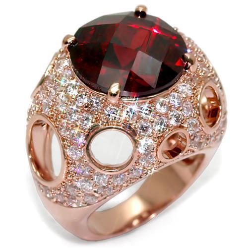 LO1507 - Rose Gold Brass Ring with AAA Grade CZ  in Garnet LuxuryLifeWay Online Store