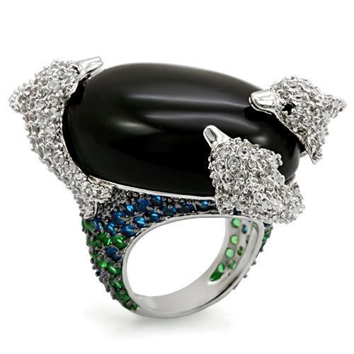 LO1547 - Rhodium + Ruthenium Brass Ring with AAA Grade CZ  in Multi Color LuxuryLifeWay Online Store