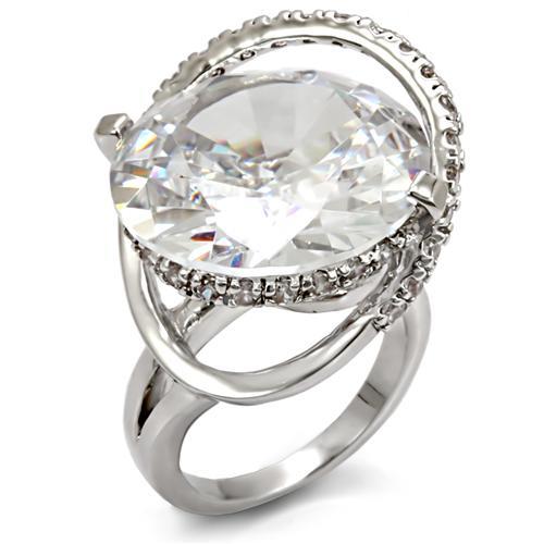 LO1561 - Rhodium Brass Ring with AAA Grade CZ  in Clear LuxuryLifeWay Online Store