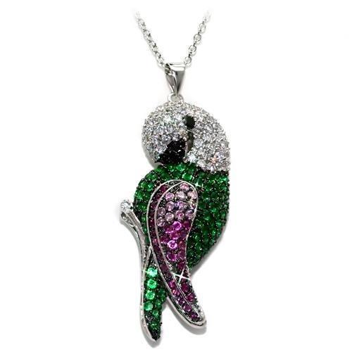 LO1570 - Rhodium + Ruthenium Brass Chain Pendant with AAA Grade CZ  in Multi Color LuxuryLifeWay Online Store