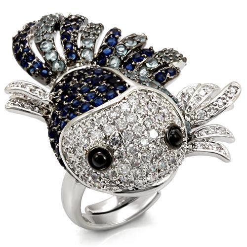 LO1585 - Rhodium + Ruthenium Brass Ring with AAA Grade CZ  in Multi Color LuxuryLifeWay Online Store
