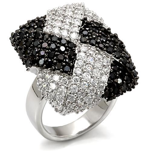 LO1587 - Rhodium + Ruthenium Brass Ring with AAA Grade CZ  in Black Diamond LuxuryLifeWay Online Store