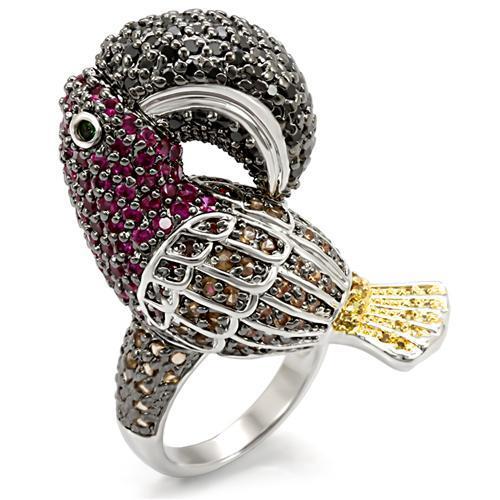 LO1592 - Rhodium+Gold+ Ruthenium Brass Ring with AAA Grade CZ  in Multi Color LuxuryLifeWay Online Store