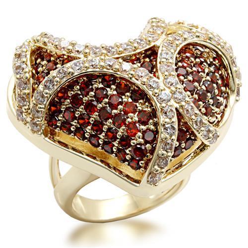 LO1597 - Imitation Gold Brass Ring with AAA Grade CZ  in Garnet LuxuryLifeWay Online Store
